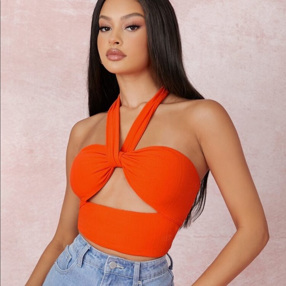 SHEIN Tops - Orange Cutout Halter Top.